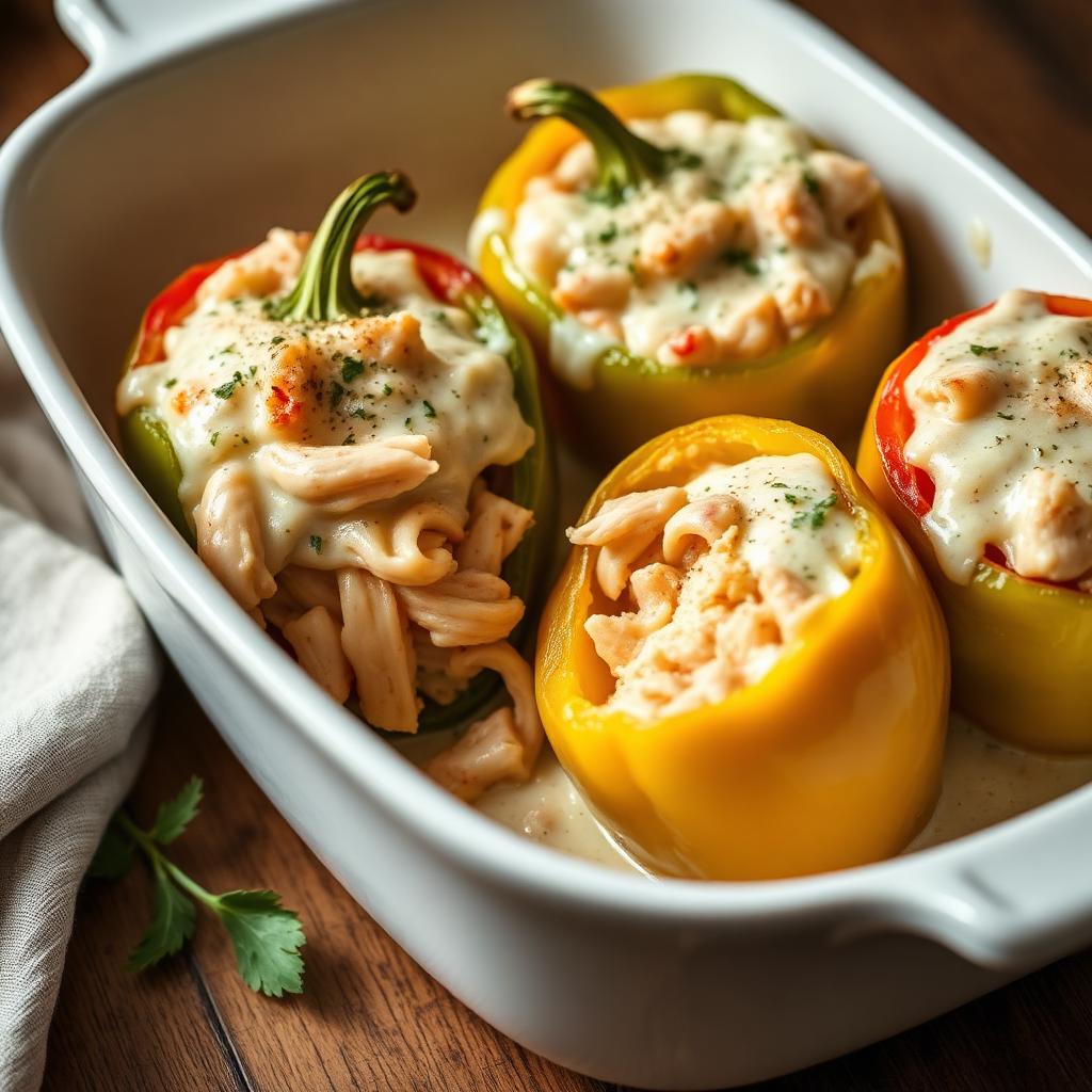 Chicken Alfredo Stuffed Bell Peppers