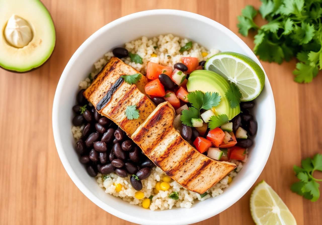 High Protein Chicken Burrito Bowl
