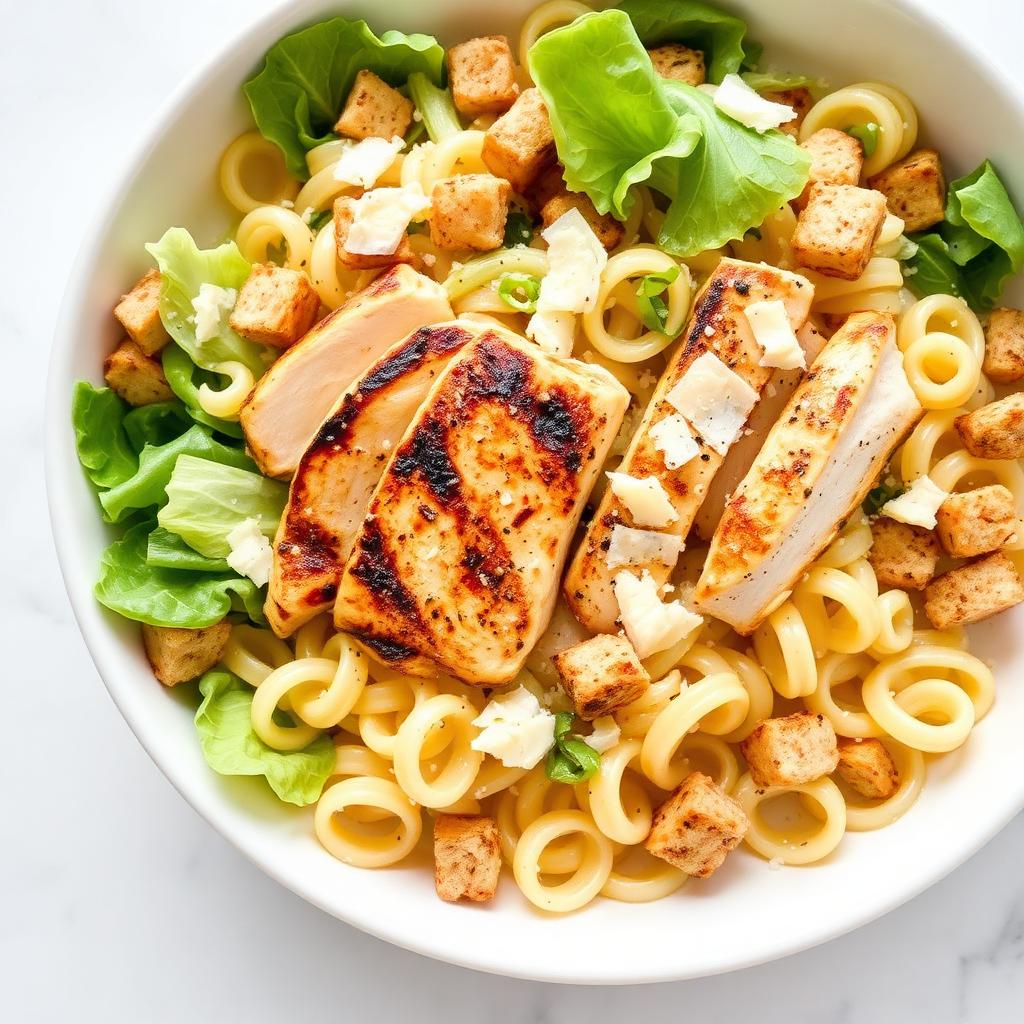 High Protein Chicken Caesar Pasta Salad