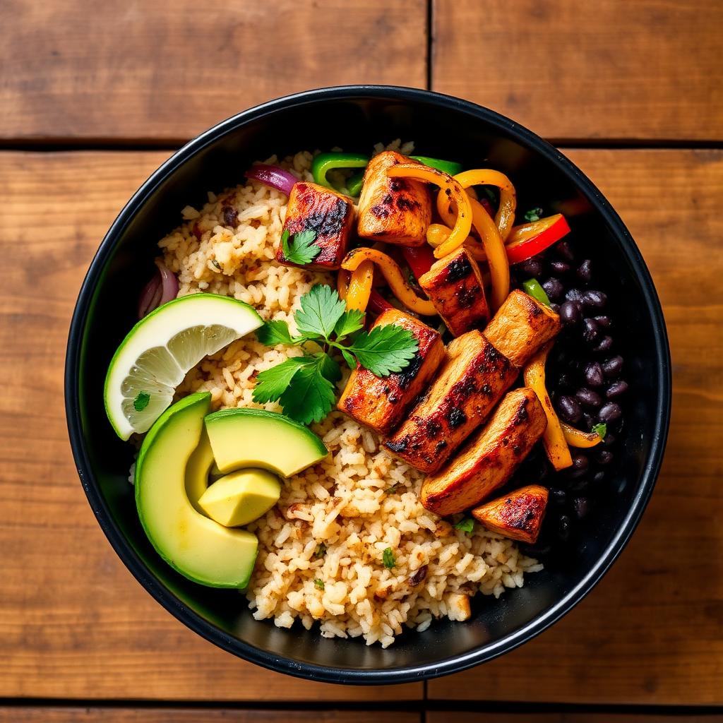 High Protein Chicken Fajita Rice Bowl