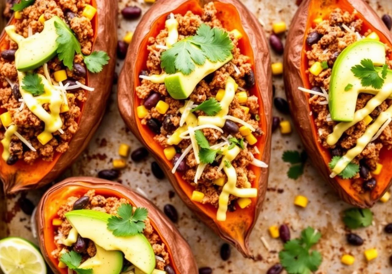 High Protein Taco Stuffed Sweet Potatoes